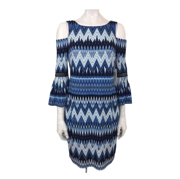 Eliza J Cold Shoulder Zigzag Print Dress - Picture 1 of 4